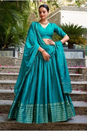 Weaving Lehenga Choli in Teal Chanderi LC8894