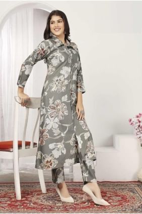 Chanderi Grey Straight Pant Suit in Digital print SK155199
