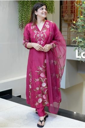 Salwar Kameez in Pink Chanderi with Embroidered SK155871