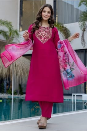 Magenta Embroidered Salwar Kameez in Chanderi SK15846