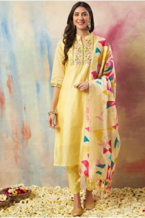 Yellow Salwar Kameez in Embroidered Chanderi SK15819