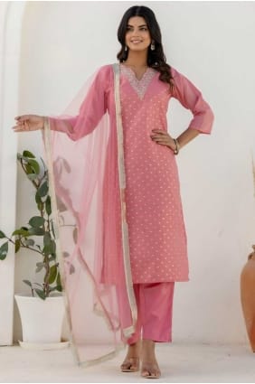 Pink Embroidered Salwar Kameez in Chanderi silk SK155707
