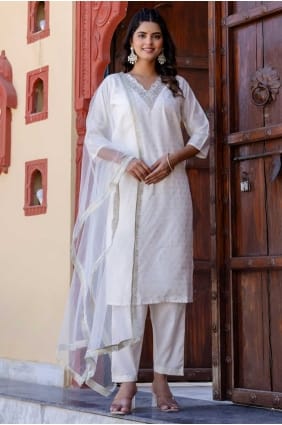 White Embroidered Chanderi silk Salwar Kameez SK155710