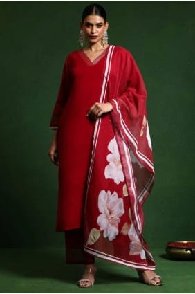 Maroon Salwar Kameez in Chanderi silk with Printed SK155771