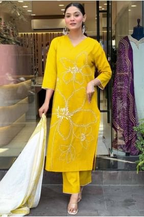 Chanderi Yellow Salwar Kameez in Embroidered SK155662