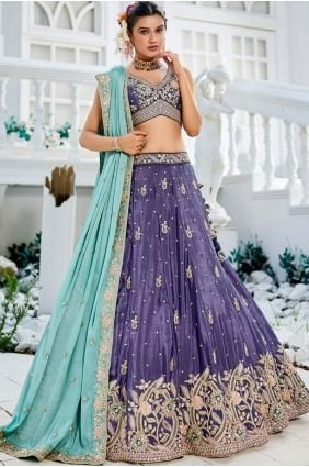 Lehenga Choli in Purple Chiffon with Embroidered LC8599