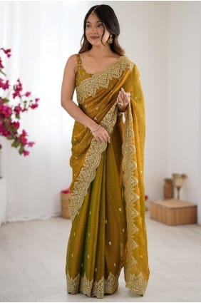 Mustard Embroidered Chiffon Saree SR29431