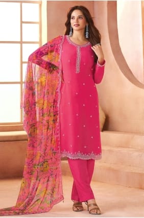 Printed Chiffon Pink Salwar Kameez with Dupatta SK15857