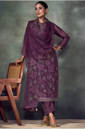 Salwar Kameez in Mauve Chiffon with Embroidered SK15765