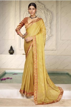 Chiffon Saree in Yellow with Printed SR28418