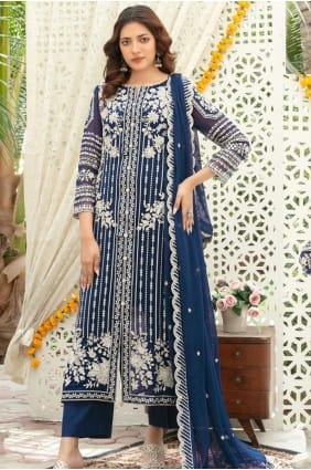 Sea blue Salwar Kameez with Embroidered Chiffon SK159129