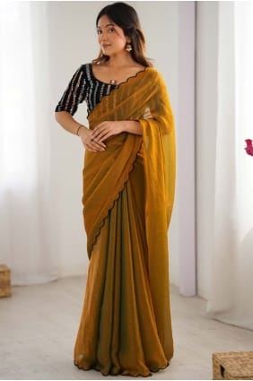 Chiffon Sequins Mustard Saree with Blouse SR28505