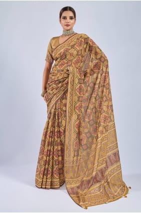 Chiffon Yellow Saree in Printed SR29985