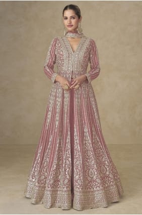 Embroidered Chinon chiffon Anarkali Suit in Lavender AS4293