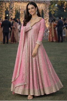 Pink Embroidered Chinon chiffon Anarkali Suit AS4265