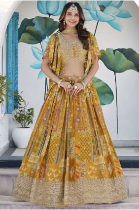 Lehenga Choli in Yellow Chinon chiffon with Digital print LC8554