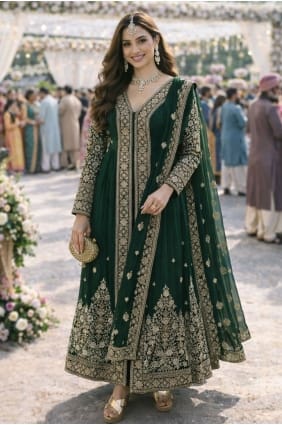 Embroidered Anarkali Suit in Green Chinon chiffon AS4282