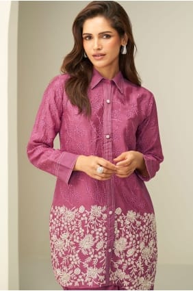 Pink Indo Western Kurti in Embroidered Chinon chiffon KTI2730