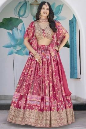 Pink Chinon chiffon Lehenga Choli with Digital print LC8550