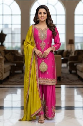 Pink Chinon chiffon Embroidered Salwar Kameez with Dupatta SK15868