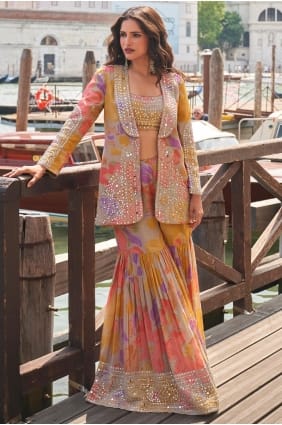 Sharara Suit in Multicolor Chinon chiffon with Mirror SS1290