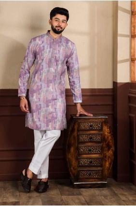 Cotton blend Men Kurta in Wine with Printed KURR495