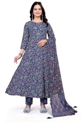 Cotton Blue Salwar Kameez in Digital print SK155366