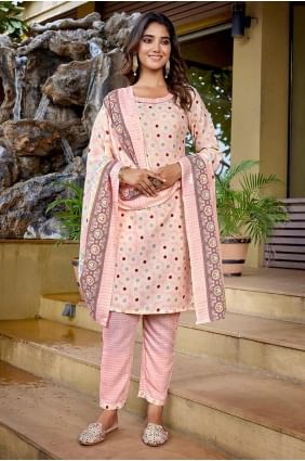 Cotton Digital print Baby pink Straight Suit with Dupatta SK155426