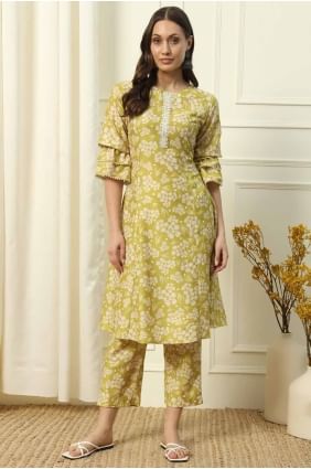 Cotton Light yellow Kurti in Printed KTI2636