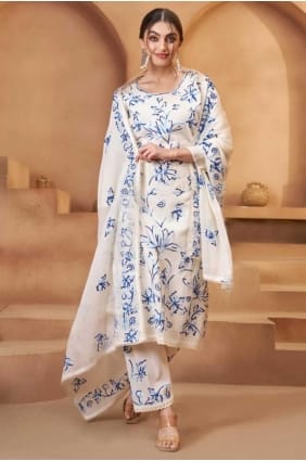 Salwar Kameez in Off white Cotton with Weaving SK155735