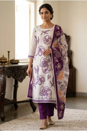 Off white Salwar Kameez in Cotton with Printed SK15883