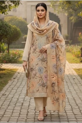Beige Salwar Kameez with Printed Cotton SK159119