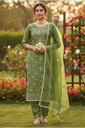 Cotton Green Salwar Kameez in Embroidered SK15697