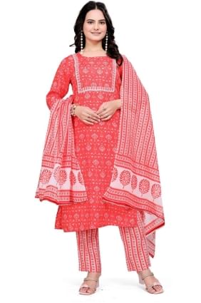 Cotton Salwar Kameez in Orange with Digital print SK155367