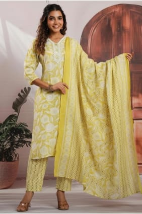 Lemon Printed Salwar Kameez in Cotton SK156040