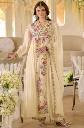 Cream Palazzo Suit in Georgette with Embroidered PZ4463