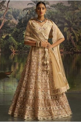 Cream Soft Net Embroidered Lehenga Choli LC8689