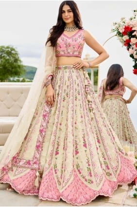 Embroidered Tissue Lehenga Choli in Cream LC8780