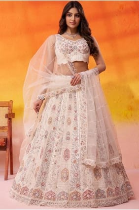 Lehenga Choli in Cream Net with Embroidered LC8853