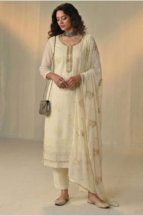Thread Georgette Salwar Kameez in Cream SK15642