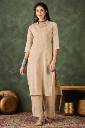 Cotton blend Embroidered Cream Salwar Kameez with Dupatta SK15829