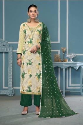 Cream Viscose Straight Pant Suit SK155371