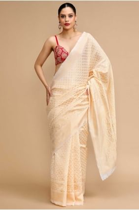 Cream Silk Saree with Woven Patterns SR28743