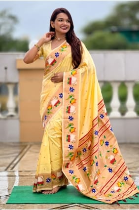 Cream Saree with Weaving Silk SR29135