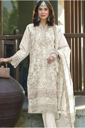 Cream Salwar Kameez in Organza with Embroidered SK155153