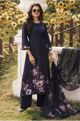 Digital print Crepe Navy blue Salwar Kameez with Dupatta SK156061