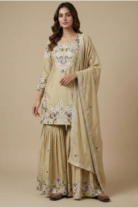 Thread Eid Palazzo Suit in Cream Crepe PZ4276