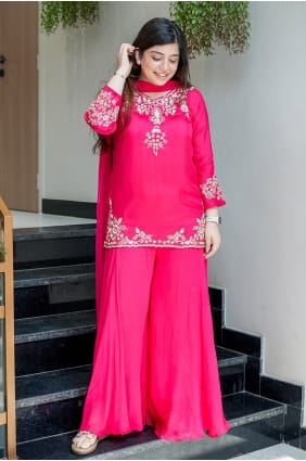 Pink Embroidered Palazzo Suit in Crepe PZ4435