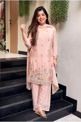 Pink Palazzo Suit with Embroidered Crepe PZ4516