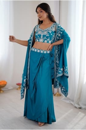Salwar Kameez in Rama Crepe with Embroidered SK15673